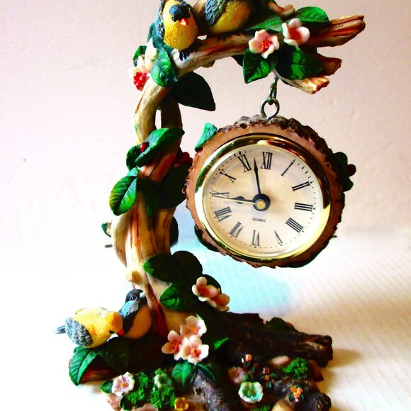 Ceramic Yellow & blue birds flowering tree with hanging branch clock replacable - Picture 7 of 8